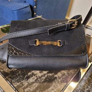 Elegant Black Sahara Faux Leather Women's Belt Bag EUC